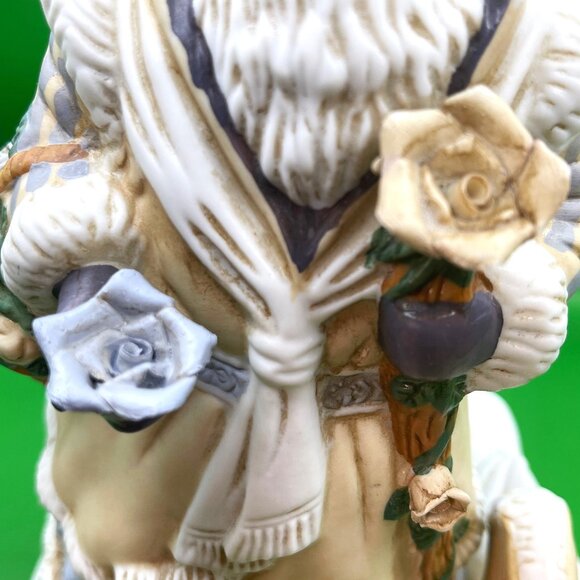 VTG Ceramic Old World Father Christmas Music Box Figurine Flowers Swan Holiday - Picture 14 of 16